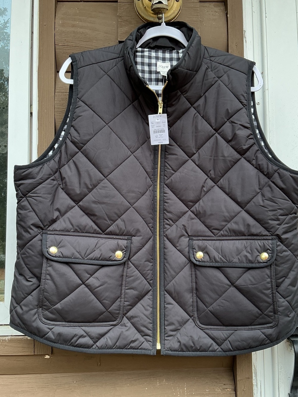 J.Crew Quilted Vest Women’s 2X Black Gingham Lined NWT - Picture 11 of 12